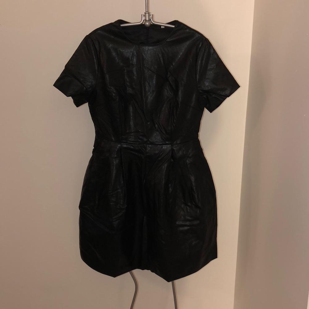 Faux leather mini dress